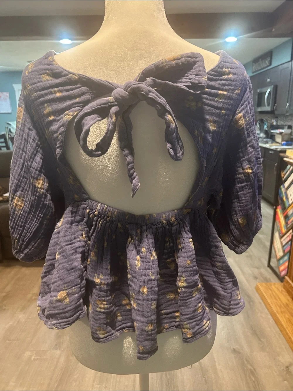 Free People Lavender Floral Puff Sleeve Blouse